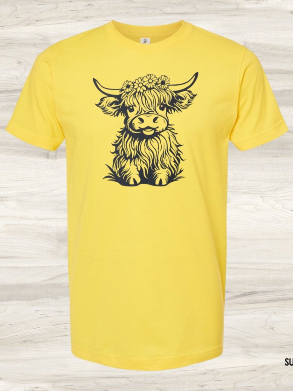 NWT Tultex Sunflower Highland Cow Unisex Fit Size Small Yellow